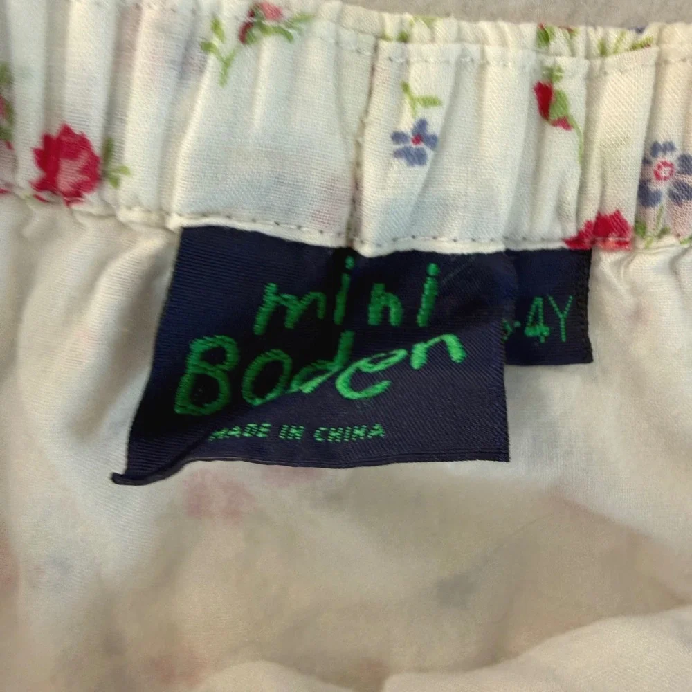 Mini Boden Skirt 3-4Y White Floral Polka Dot Tiered Elastic Waist Peasant Skirt